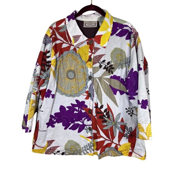 Retro Floral Jacket 1X Colorful Embroidery Chic Classic Boho Cottagecore Preppy - Picture 1 of 13